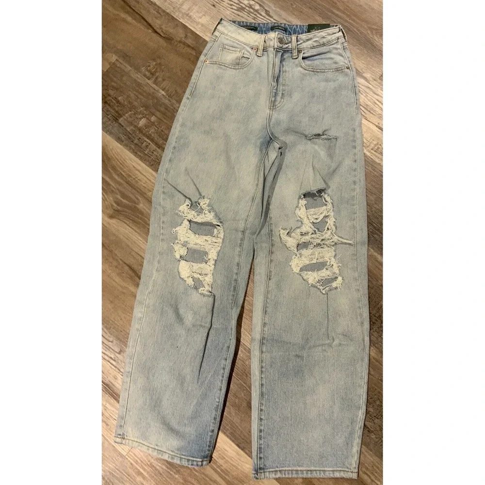 Wild Fable Womens Super High Rise Baggy‎ Jean Destructed Size 0 (25)